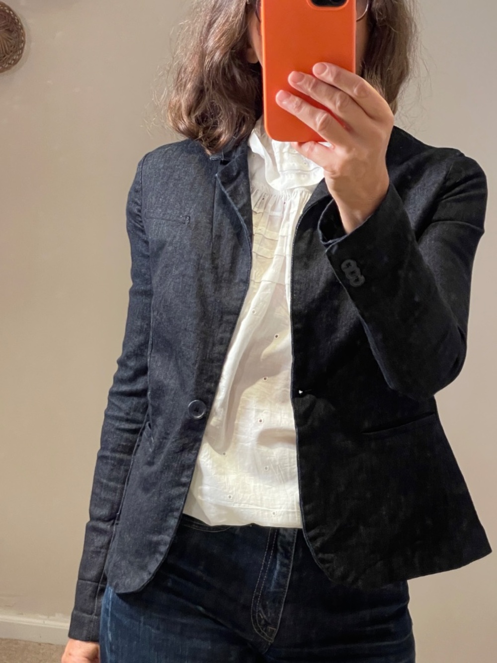 Banana republic stretch crop denim dark blue blazer women 0